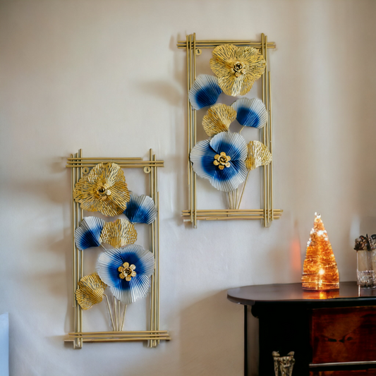 Elegant Gold and Blue Floral Metal Wall Art Dekspace