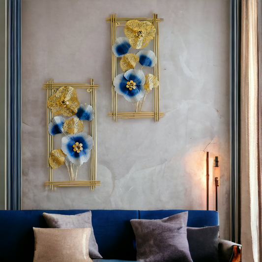 Elegant Gold and Blue Floral Metal Wall Art Dekspace