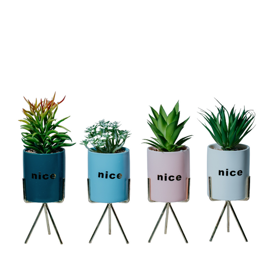Mini Artificial Succulent Set with Modern "Nice" Pots Dekspace