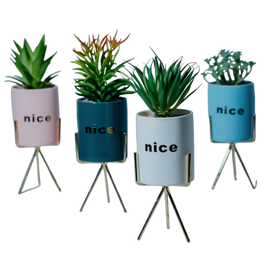 Mini Artificial Succulent Set with Modern "Nice" Pots Dekspace